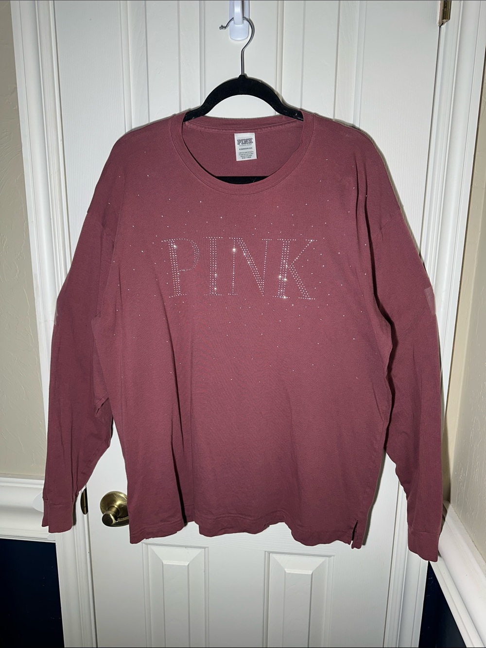PINK Victoria's Secret Mauve Rhinestone Logo Crewneck Tee Shirt Size XL